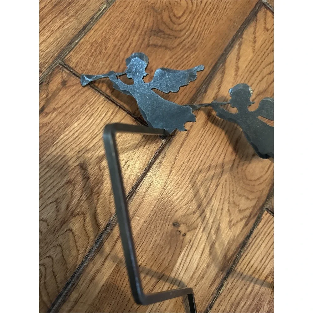 Rod Iron Angel Stocking Holder Garland Hook Black Rod Iron Set Of 2   12